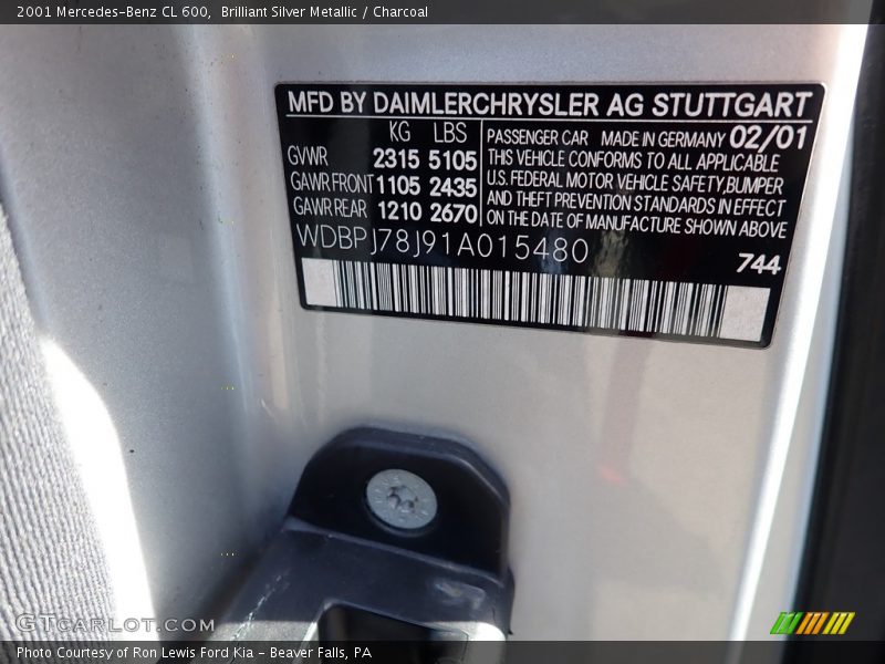 2001 CL 600 Brilliant Silver Metallic Color Code 744