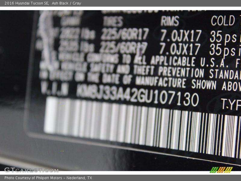 Ash Black / Gray 2016 Hyundai Tucson SE
