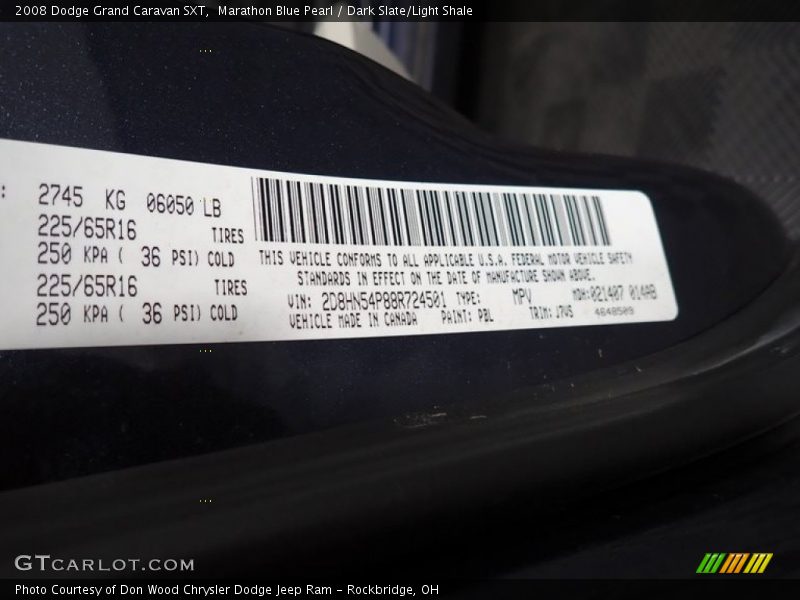 Marathon Blue Pearl / Dark Slate/Light Shale 2008 Dodge Grand Caravan SXT
