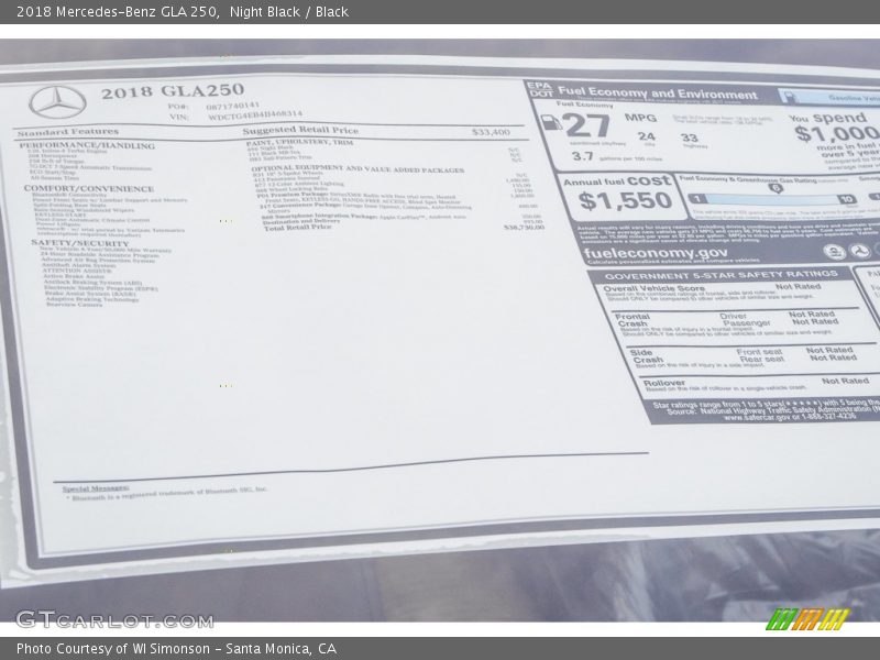 Night Black / Black 2018 Mercedes-Benz GLA 250