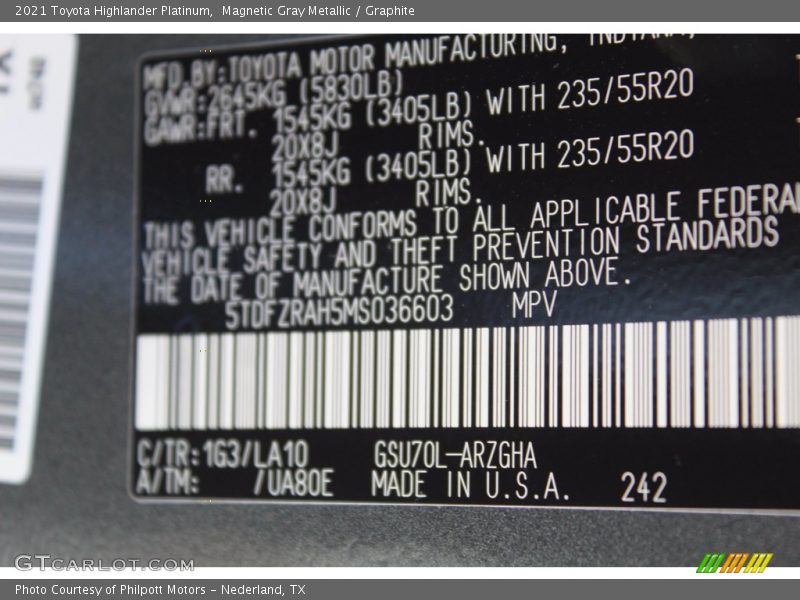 Magnetic Gray Metallic / Graphite 2021 Toyota Highlander Platinum