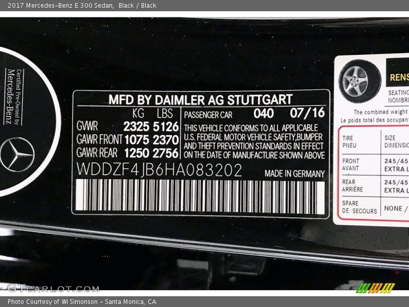 Black / Black 2017 Mercedes-Benz E 300 Sedan
