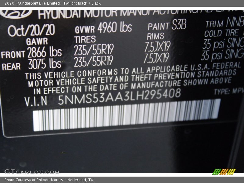 Twilight Black / Black 2020 Hyundai Santa Fe Limited