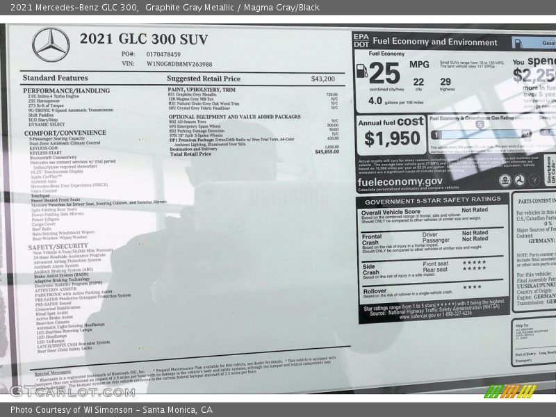  2021 GLC 300 Window Sticker