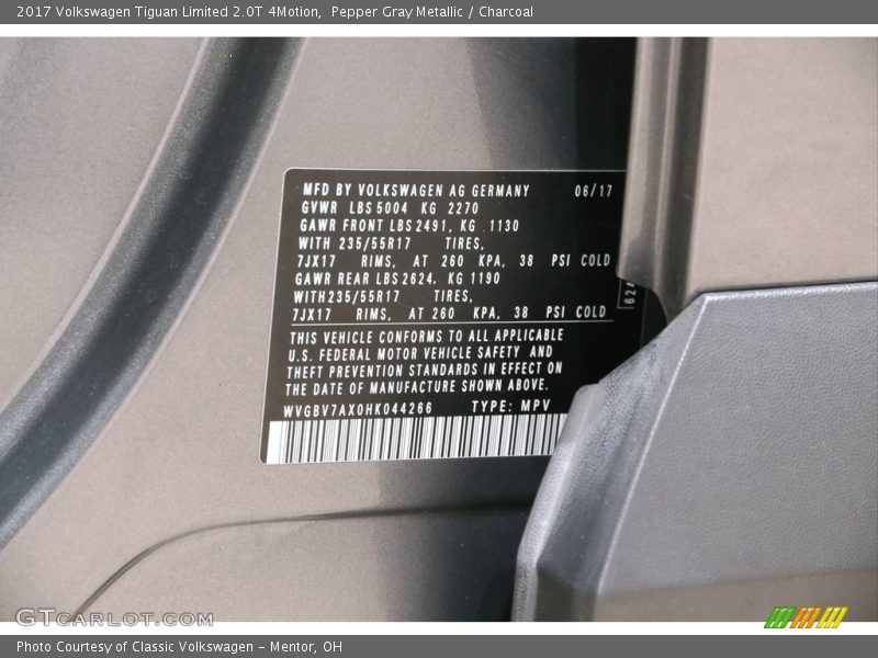 Pepper Gray Metallic / Charcoal 2017 Volkswagen Tiguan Limited 2.0T 4Motion