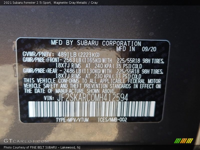 Magnetite Gray Metallic / Gray 2021 Subaru Forester 2.5i Sport