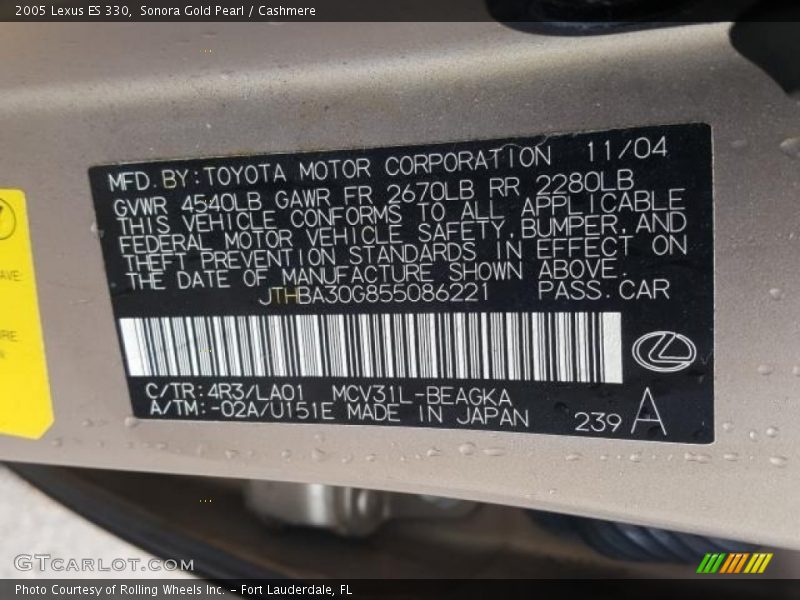 Sonora Gold Pearl / Cashmere 2005 Lexus ES 330