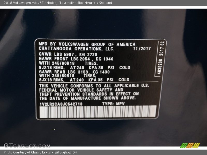 Tourmaline Blue Metallic / Shetland 2018 Volkswagen Atlas SE 4Motion