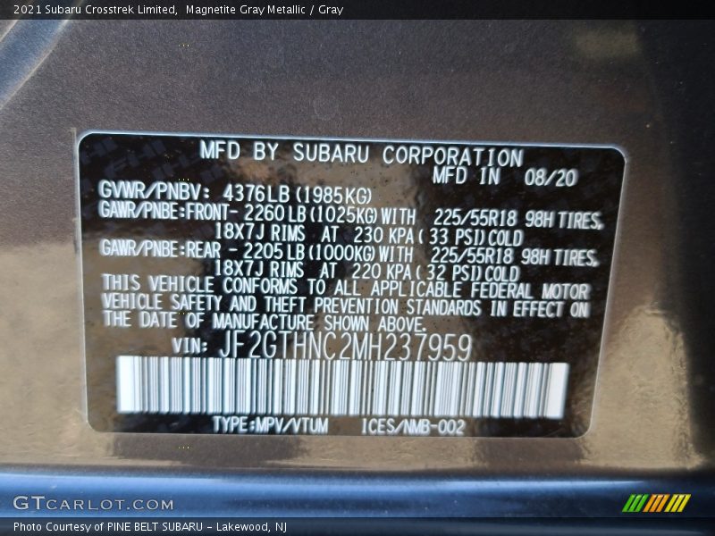 Magnetite Gray Metallic / Gray 2021 Subaru Crosstrek Limited