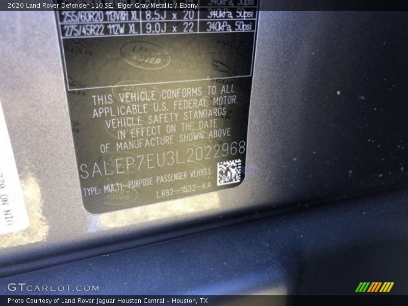 Eiger Gray Metallic / Ebony 2020 Land Rover Defender 110 SE