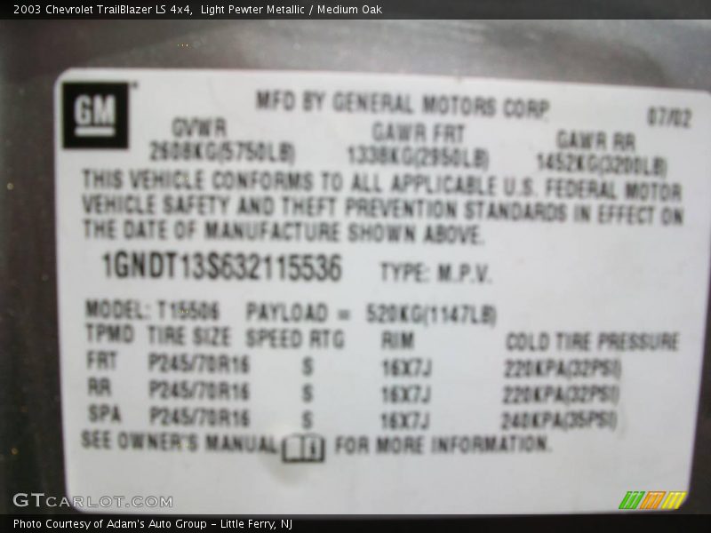 Light Pewter Metallic / Medium Oak 2003 Chevrolet TrailBlazer LS 4x4