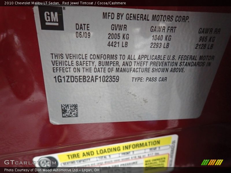 Red Jewel Tintcoat / Cocoa/Cashmere 2010 Chevrolet Malibu LT Sedan