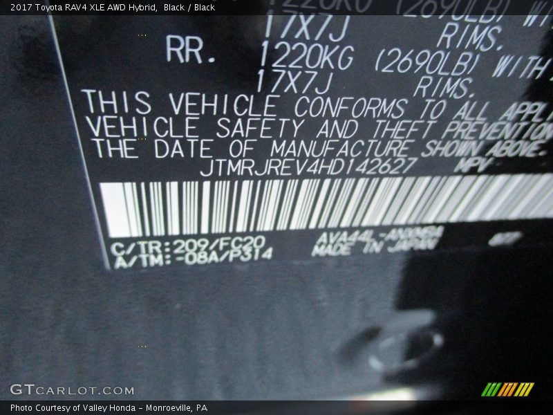 Black / Black 2017 Toyota RAV4 XLE AWD Hybrid
