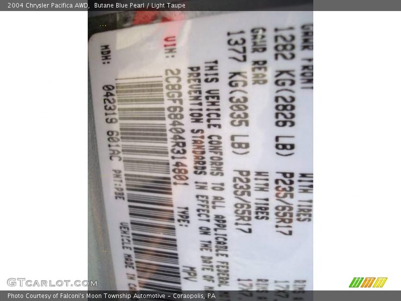 Butane Blue Pearl / Light Taupe 2004 Chrysler Pacifica AWD