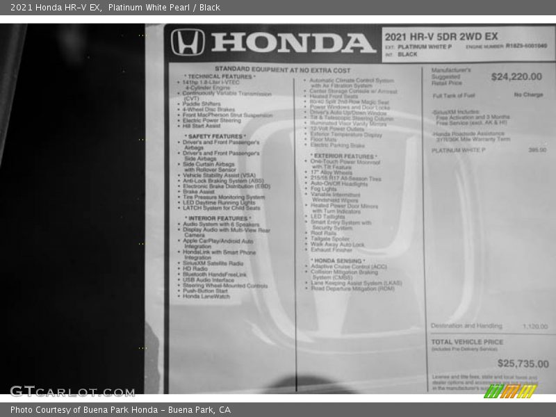 Platinum White Pearl / Black 2021 Honda HR-V EX