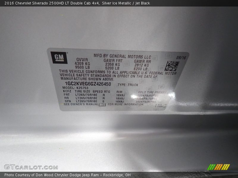 Silver Ice Metallic / Jet Black 2016 Chevrolet Silverado 2500HD LT Double Cab 4x4