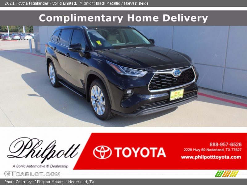 Midnight Black Metallic / Harvest Beige 2021 Toyota Highlander Hybrid Limited
