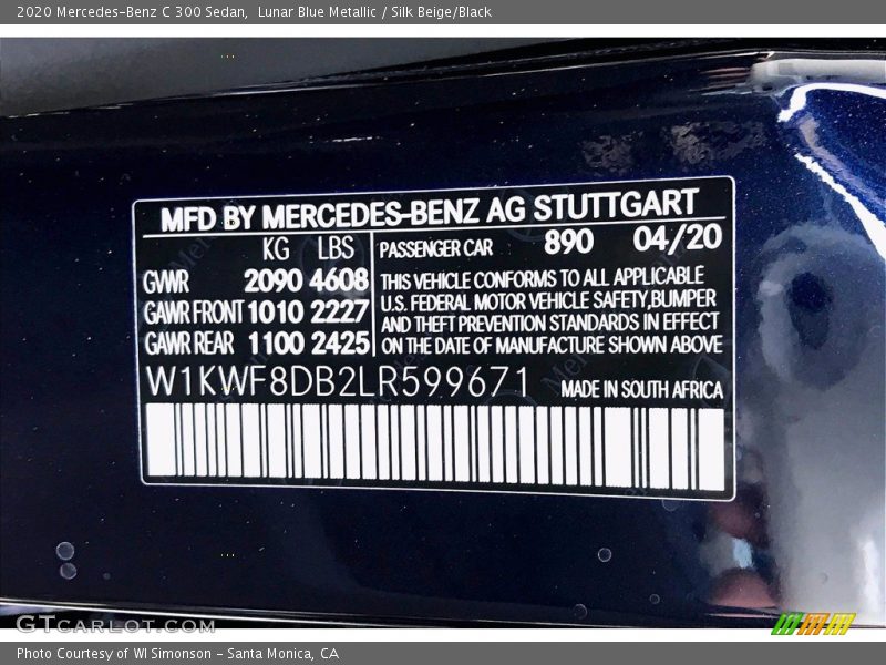 Lunar Blue Metallic / Silk Beige/Black 2020 Mercedes-Benz C 300 Sedan