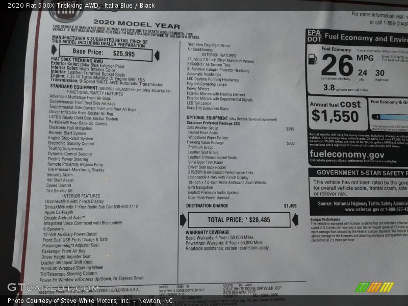  2020 500X Trekking AWD Window Sticker
