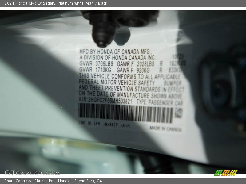 Platinum White Pearl / Black 2021 Honda Civic LX Sedan
