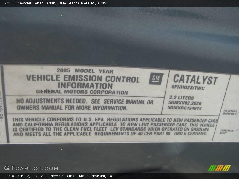 Blue Granite Metallic / Gray 2005 Chevrolet Cobalt Sedan