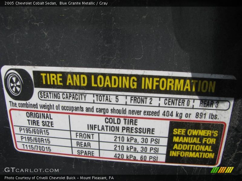 Blue Granite Metallic / Gray 2005 Chevrolet Cobalt Sedan