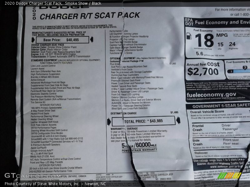 Smoke Show / Black 2020 Dodge Charger Scat Pack