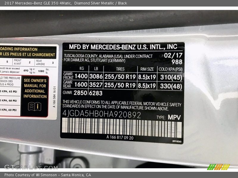 Diamond Silver Metallic / Black 2017 Mercedes-Benz GLE 350 4Matic