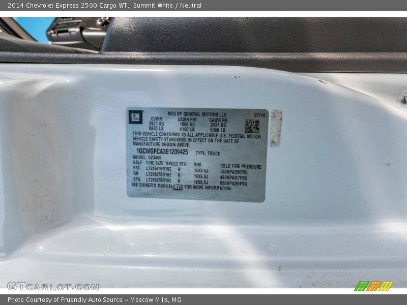 Summit White / Neutral 2014 Chevrolet Express 2500 Cargo WT