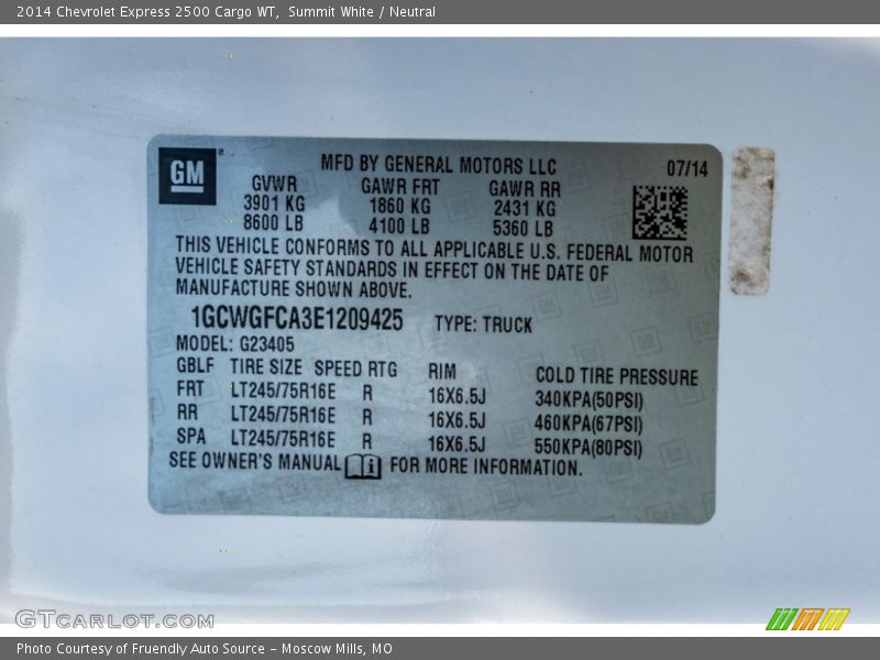 Summit White / Neutral 2014 Chevrolet Express 2500 Cargo WT