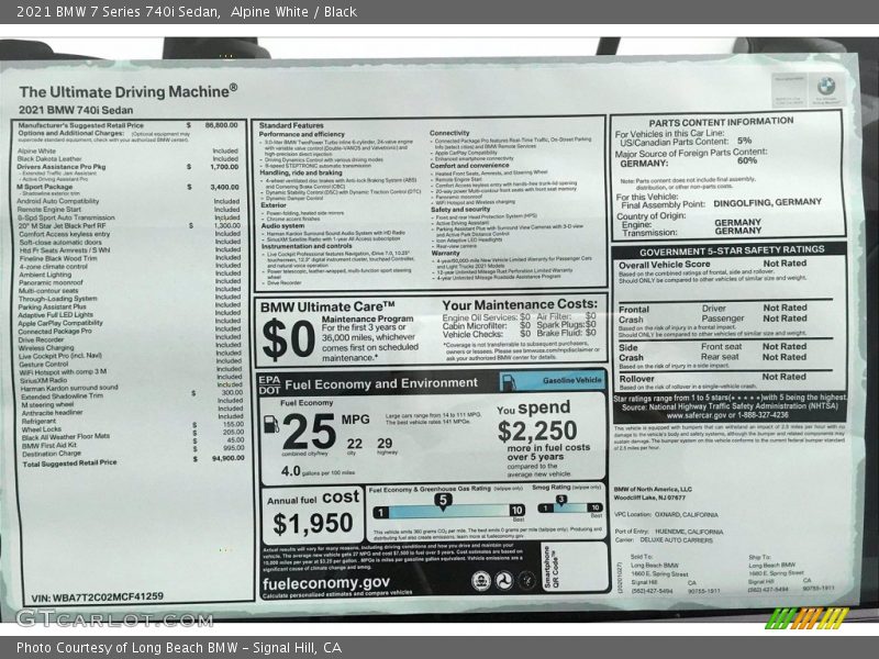 Alpine White / Black 2021 BMW 7 Series 740i Sedan