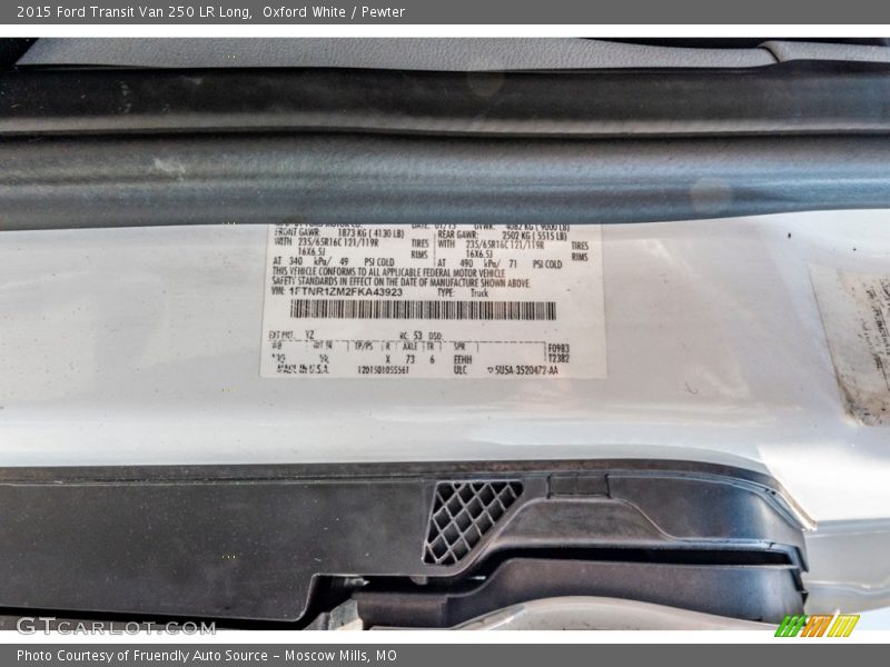 Oxford White / Pewter 2015 Ford Transit Van 250 LR Long
