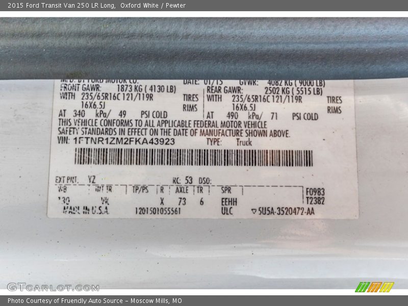 Oxford White / Pewter 2015 Ford Transit Van 250 LR Long