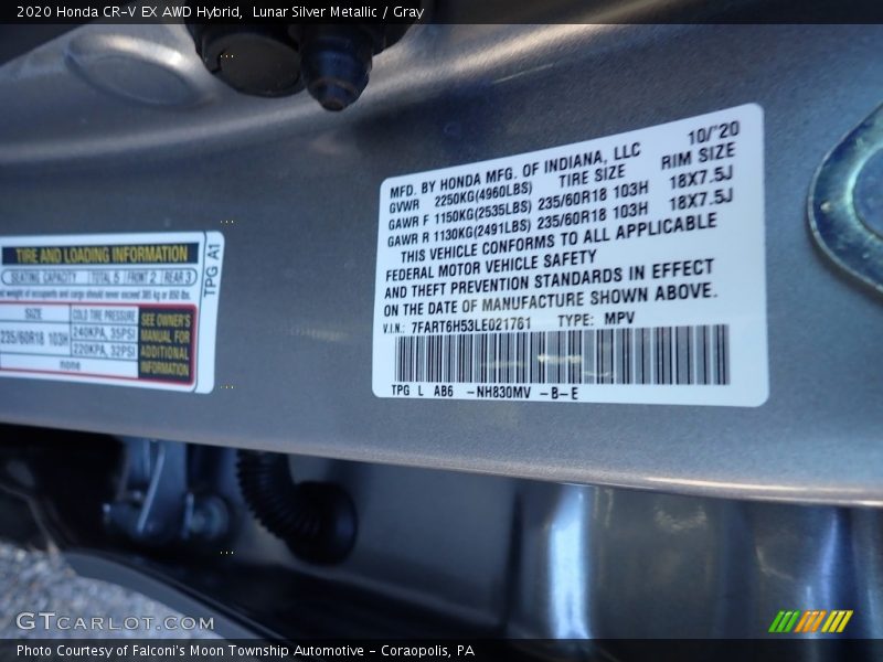 Lunar Silver Metallic / Gray 2020 Honda CR-V EX AWD Hybrid