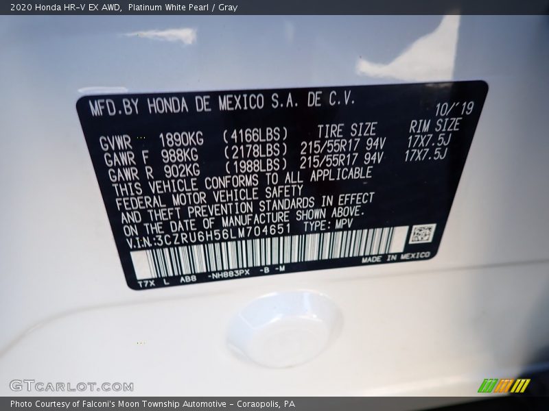Platinum White Pearl / Gray 2020 Honda HR-V EX AWD