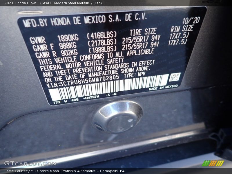 Modern Steel Metallic / Black 2021 Honda HR-V EX AWD