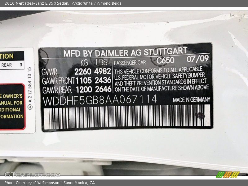 Arctic White / Almond Beige 2010 Mercedes-Benz E 350 Sedan