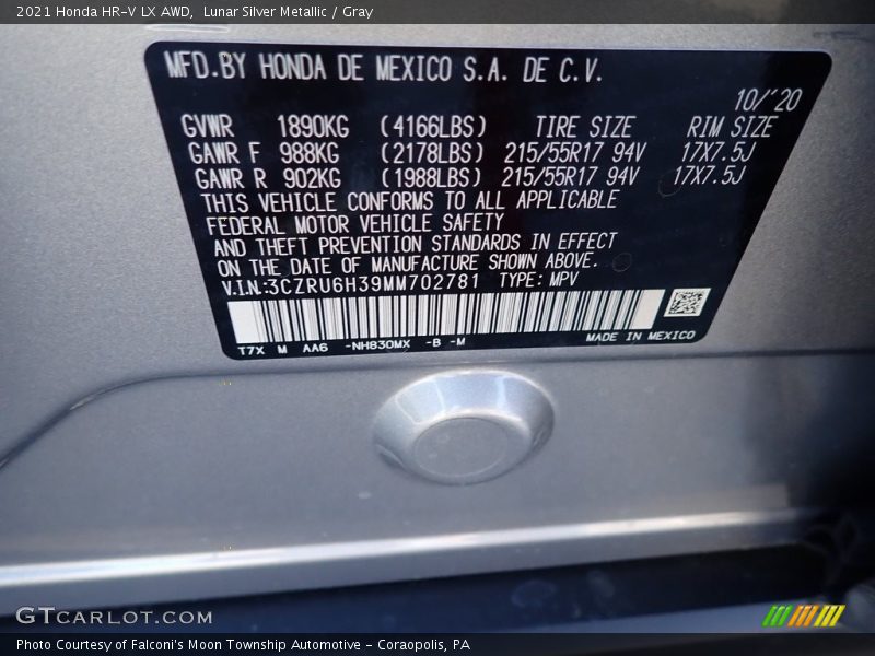 Lunar Silver Metallic / Gray 2021 Honda HR-V LX AWD