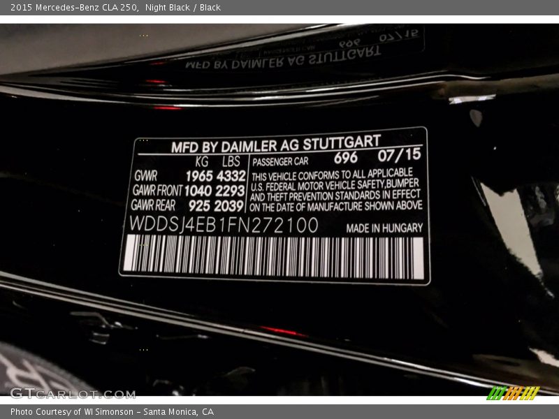 Night Black / Black 2015 Mercedes-Benz CLA 250