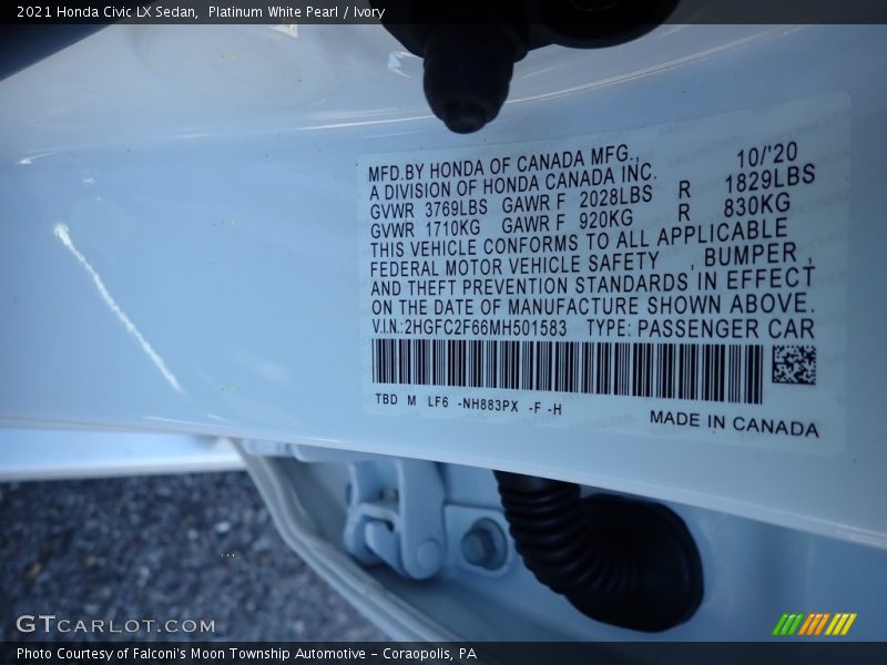 Platinum White Pearl / Ivory 2021 Honda Civic LX Sedan