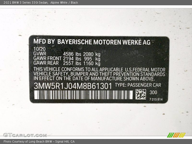 Alpine White / Black 2021 BMW 3 Series 330i Sedan
