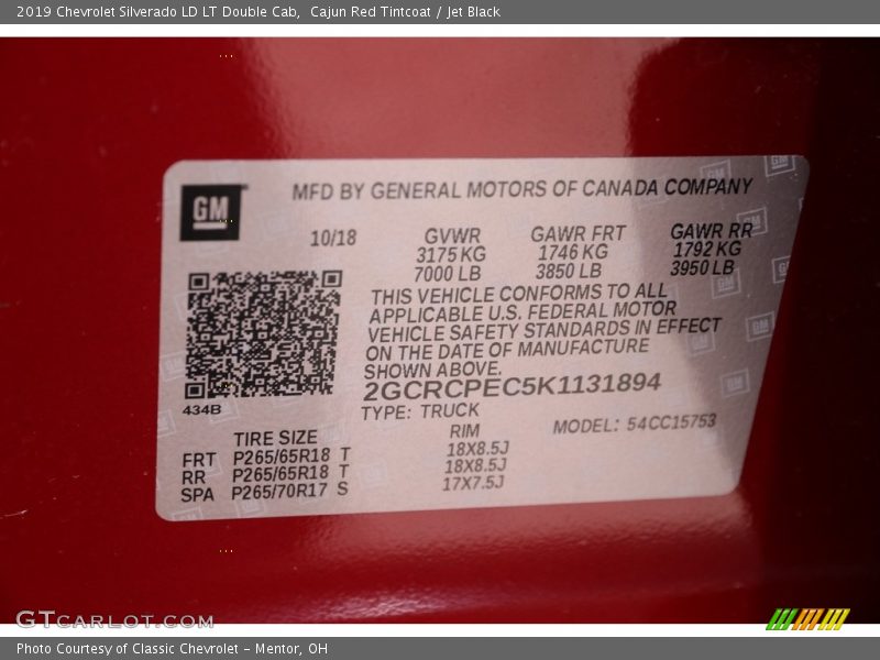 Cajun Red Tintcoat / Jet Black 2019 Chevrolet Silverado LD LT Double Cab