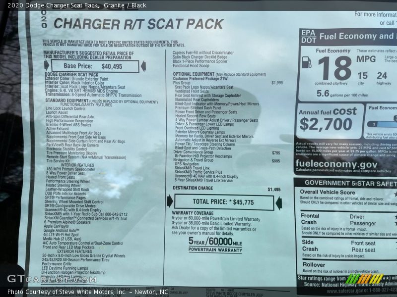 Granite / Black 2020 Dodge Charger Scat Pack