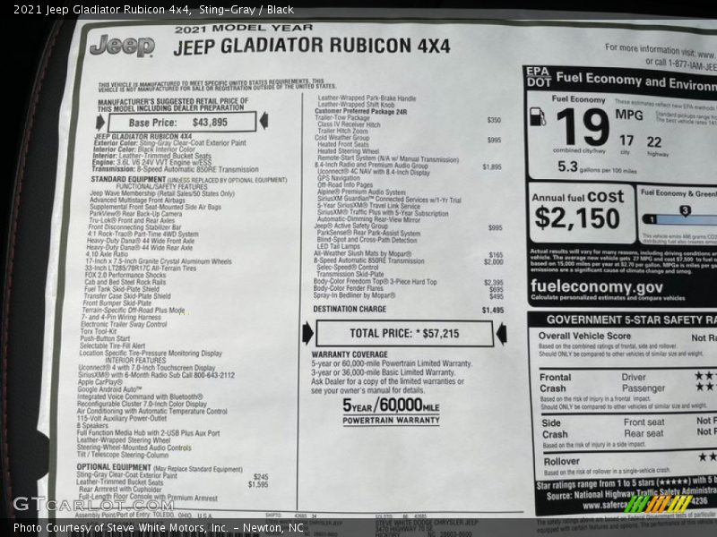  2021 Gladiator Rubicon 4x4 Window Sticker