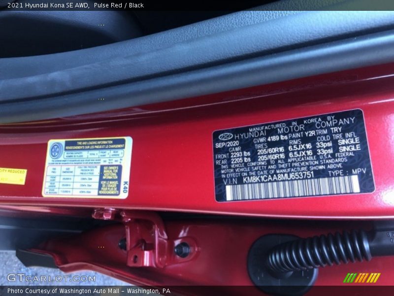 Pulse Red / Black 2021 Hyundai Kona SE AWD