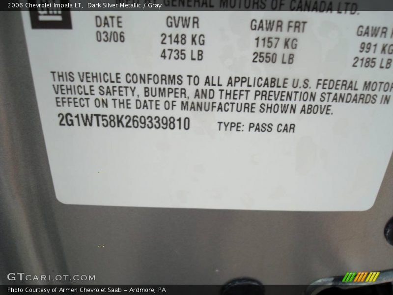 Dark Silver Metallic / Gray 2006 Chevrolet Impala LT
