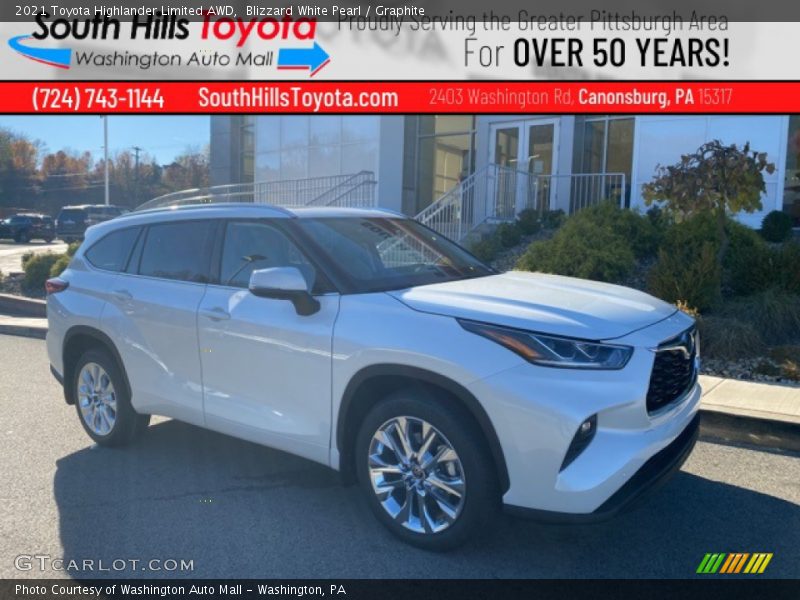 Blizzard White Pearl / Graphite 2021 Toyota Highlander Limited AWD