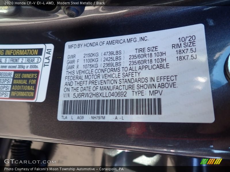 Modern Steel Metallic / Black 2020 Honda CR-V EX-L AWD