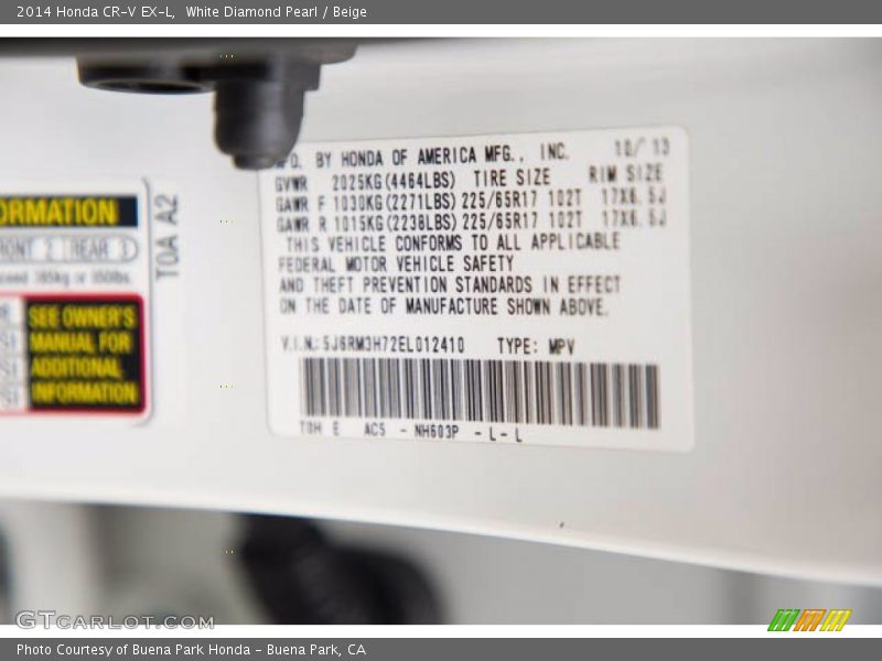 White Diamond Pearl / Beige 2014 Honda CR-V EX-L