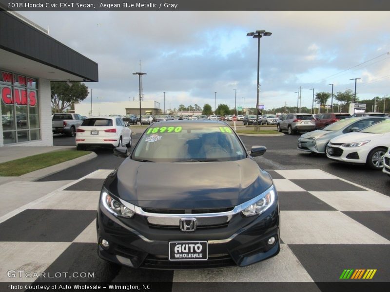 Aegean Blue Metallic / Gray 2018 Honda Civic EX-T Sedan